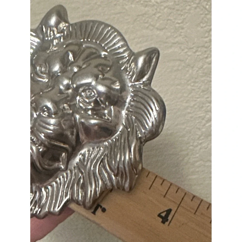 Lion Head Belt Buckle Silver Tone Metal 3D Sculpted Animal Design Mens Fierce